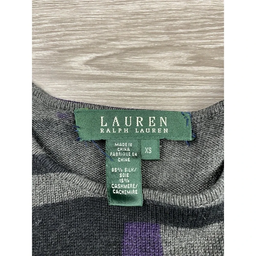 Lauren Ralph Lauren Women's Silk Cashmere Geometric Abstract ‎ Sweater Grey XS